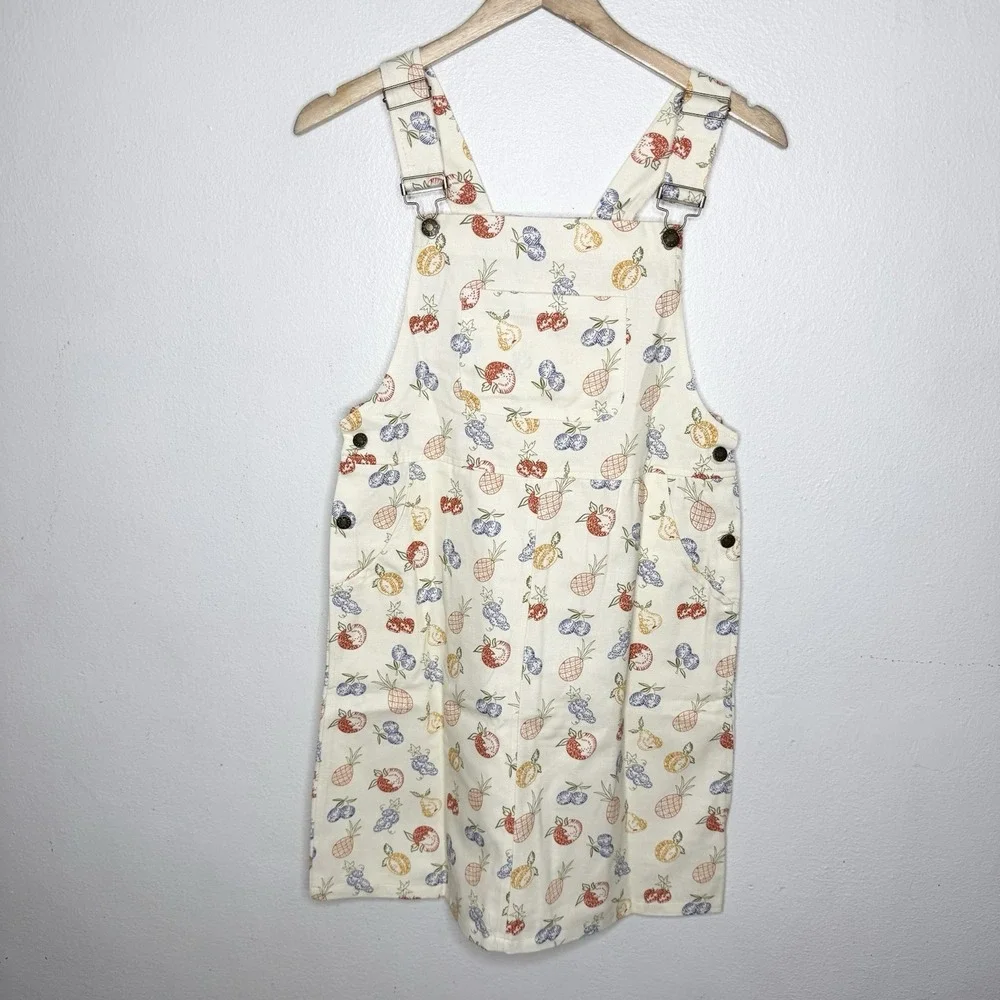 New SM Wardrobe Fruit Print Overall Dress Jumper Twee Pockets Women's Small